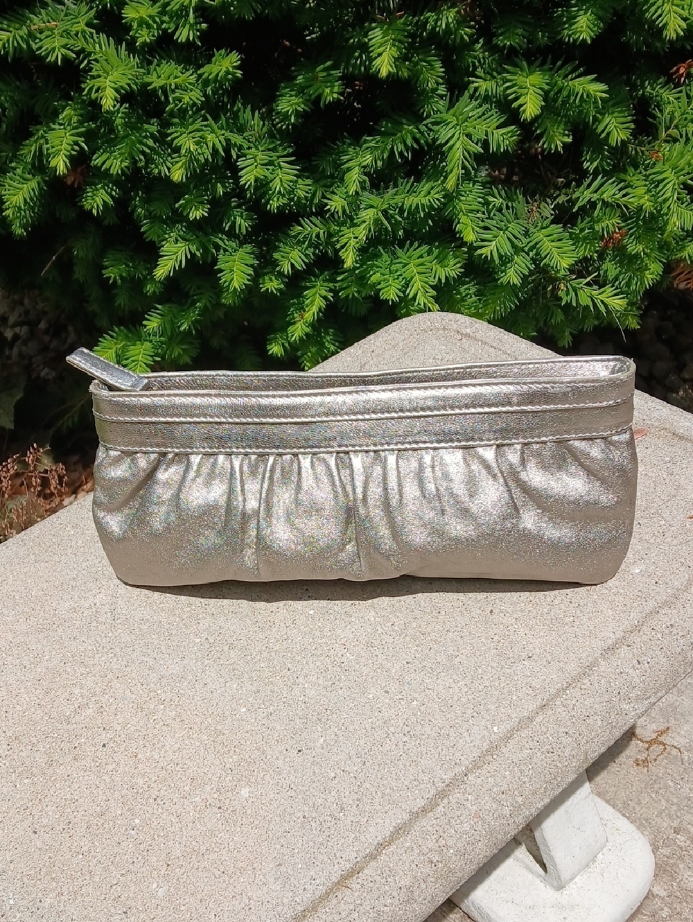 Express LEATHER Silver metallic evening clutch